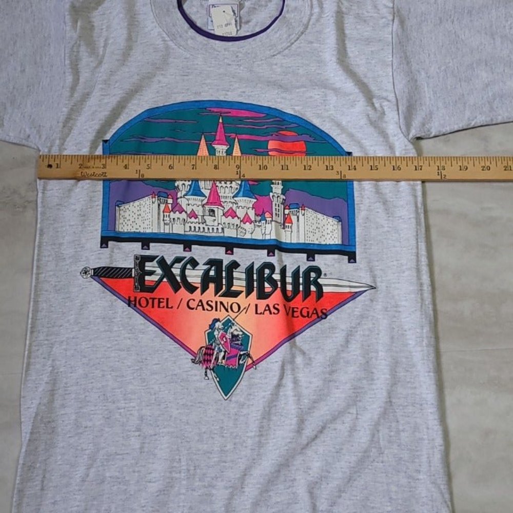 Vintage Excalibur Hotel Casino Las Vegas Graphic Premier Sportswear Gray T-Shirt - Picture 10 of 12